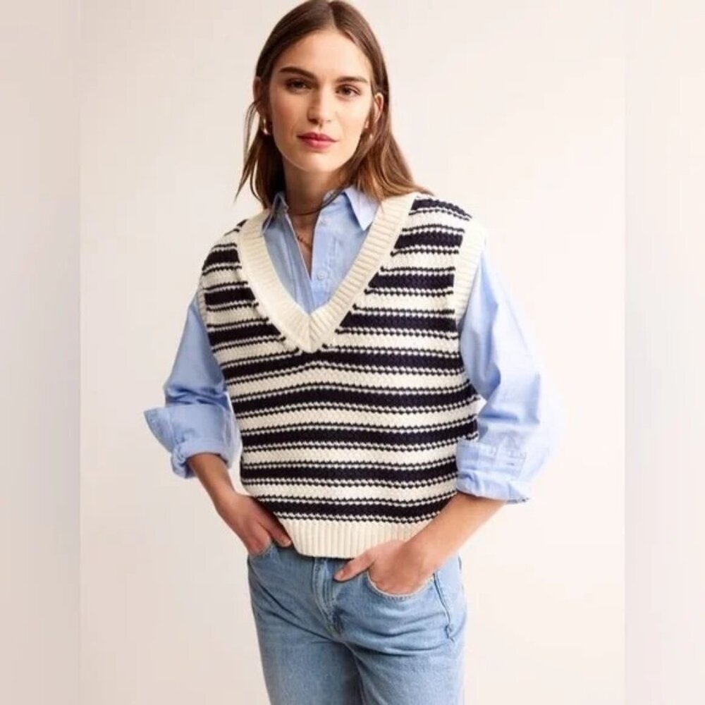 NWOT Boden Textured Cotton Stripe Vest